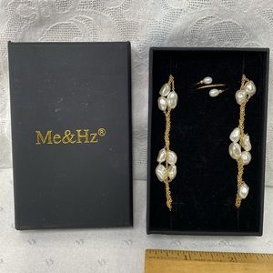 Gold-tone Setting Faux Fresh Water Pearl Choker & Adjustable Ring Set new in box